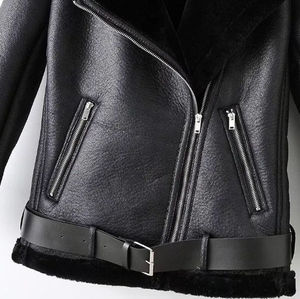 Chaqueta de Motero Negra para Hombre, Cuello Camisero, Forro de Piel Sintética, Chaqueta de Invierno de Cuero PU - Product Image 6