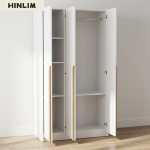 Modern 3 Door Wardrobe Minimalist Design White MDF <b>Cabinet</b> With Wooden Handles Freestanding <b>Bedroom</b> Furniture - Product Image 3