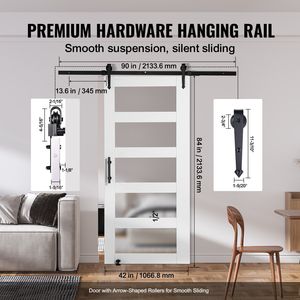Kit Ferramenta per Porta Scorrevole 8-in-1 con Guida a Pavimento 42'' x 84'' per Porte Scorrevoli in Legno e Vetro - Funzionamento Fluido e Silenzioso - Product Image 4