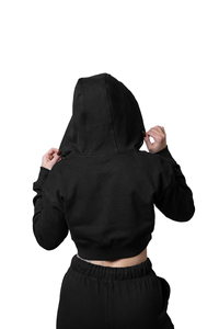 Sweat-shirts à capuche zippés d'hiver de haute qualité, coupe courte, personnalisables, avec logo personnalisé, pour femmes. - Product Image 6