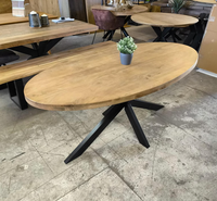 Mesa de comedor ovalada de madera maciza nórdica personalizada, más vendida, juego de mesa y sillas para restaurante, muebles de cocina