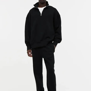 Sweat-shirt d'hiver pour homme à demi-zip, 100 % coton molletonné, couleur unie personnalisable, logo, service OEM, respirant - Product Image 3
