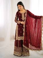 Ensemble de costume palazzo en soie brodée Fendy de qualité supérieure – Vêtements ethniques pour femmes de qualité export