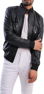 Blousons de motard pour hommes en cuir véritable de haute qualité avec logo personnalisé, style urbain tendance, noirs, hiver, avec fermeture éclair, vente en gros - Product Image 2