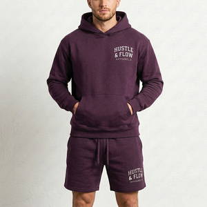 Hot Selling Winter <b>Men's</b> 2-Piece <b>Hoodie</b> <b>and</b> <b>Shorts</b> <b>Set</b> Long Sleeve 100% Cotton Fleece Streetwear - Product Image 2