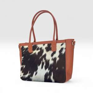 Bolso Tote de Cuero Genuino con Pelo para Mujer, Estilo Vintage, de Lujo, para Verano, con Cierre Abierto, Bolso de Hombro LHTB-0136 - Product Image 5