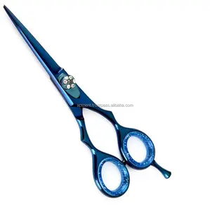 Ciseaux de coiffeur de couleur bleue en J2 pour Saloon coupe nette et prise facile fabriqué par Apto Enterprises