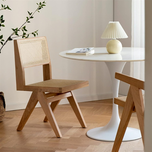 Silla de Comedor Moderna de Madera Maciza y Ratán con Asiento y Respaldo de Mimbre Tejido, Silla Lateral Nórdica sin Brazos para Comedor, Cafetería y Hotel - Product Image 2