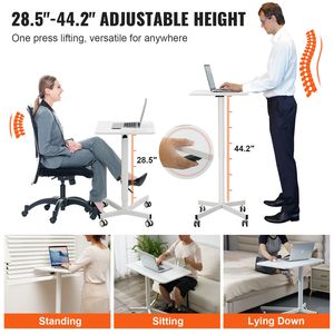 Scrivania Mobile con Molla a Gas da 28,5''-44,2'' con Ruote Girevoli a 360 Gradi, 2 Ruote Bloccabili, Altezza Regolabile, Scrivania Portatile per Computer - Product Image 3