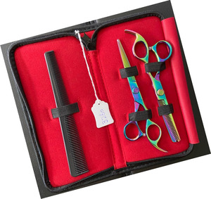 Ensemble de ciseaux de coiffure professionnels en acier inoxydable, kit de ciseaux à effiler pour salon de coiffure, pour droitiers, manche long en plastique - Product Image 5