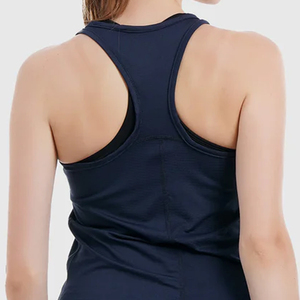 Women's Navy Blue Sleeveless Tank <b>Top</b> Solid Color Scoop Neck Knitted Quick Dry Sporty Fit Regular Length - Product Image 6
