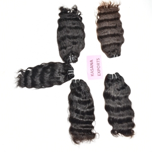 Unprocessed <b>Bundle</b> Wavy Virgin Indian Temple Processing None Cuticle Aligned Manufactures Machine Double Weft Wave Human Hair - Product Image 4