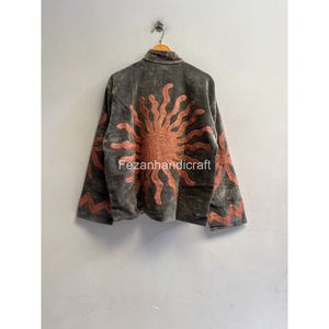 Chaqueta de terciopelo con cuello mandarín y manga larga para mujer, estilo bohemio, con patrón geométrico bordado de palmeras, para otoño - Product Image 5