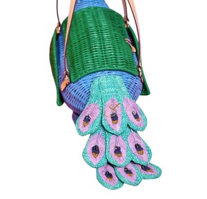 Handwoven Peacock Rattan <b>Storage</b> Basket Creative Bird Shaped Shoulder Bag Novelty Blue Animal Crossbody Purse for Women - Product Image 2