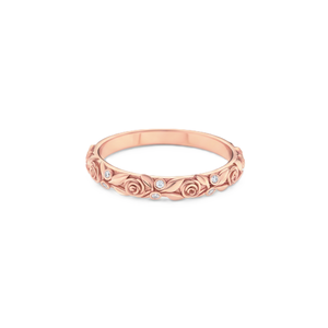Bague de fiançailles en or massif 9K 10K 14K 18K, fine, rose, de créateur, empilable, avec diamant de laboratoire rond et bordure Milgrain - Product Image 2