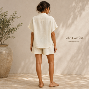 Camisa Boho de Algodón |   Blusa de Manga Corta con Estampado Artesanal para Mujer, Ligera, para Verano, Playa, Vacaciones, Festivales, Estilo Étnico Informal - Product Image 4