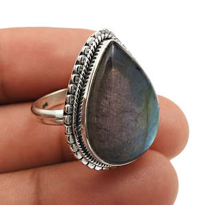 Bague en argent sterling 925 de haute qualité avec pierre précieuse labradorite taille poire originale, prix d'usine, bijoux bohèmes au prix le plus bas - Product Image 3