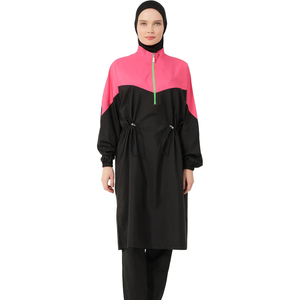 Nuevo Burkini de Dos Piezas para Mujer, Cuello Redondo, Corte Alto, Cierre Frontal Completo, Spandex/Poliéster, Estampado, Traje de Baño de Primavera - Product Image 1