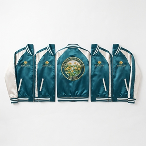 Factory Direct Black Green Satin Varsity Jacket Zip Up Custom Embroidered Copper Mineral Guild Baseball <b>Coat</b> - Product Image 2