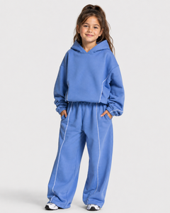 Pantalon de jogging décontracté surdimensionné pour fille, personnalisé, bleu azur avec ligne contrastante, en molleton premium, pour enfants, OEM - Product Image 3