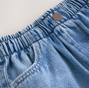 Shorts en jean élastiques taille haute pour enfants, garçons et filles, décontractés, en coton lavé, avec poches - Product Image 5