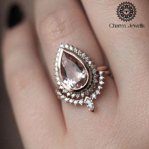 Charm_Jewells Women's Rose <b>Gold</b> Plated Engagement <b>Cocktail</b> <b>Ring</b> with Moissanite Pave Setting Classic Style Prong Setting - Product Image 4