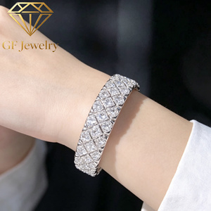 Brazalete de rombos con diamantes cultivados en laboratorio en oro blanco de 18 quilates, estilo clásico de diseñador, joyería fina apilable de lujo para mujer - Product Image 2