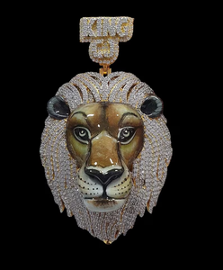 Pendentif Croix Thème Tête de Lion Hip Hop Plaqué Or 18K Argent 925 Design Animal de Luxe Unisexe pour Usage Quotidien - Product Image 1