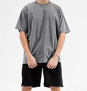 Camiseta de Verano de Alta Calidad, Unisex, Cuello Redondo Amplio, Manga Corta, Oversize, para Hombre, 250gsm, Algodón, Estilo Vintage, Lavado Ácido - Product Image 2