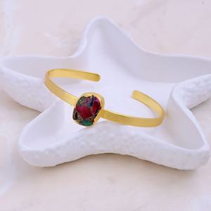 Mix Mohave Stone Oval Open Cuff <b>Bangle</b> Gold Plated Handmade Trendy Bezel Setting Statement Adjustable Jewelry - Product Image 3