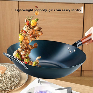 Wok Ligero de Acero al Carbono Antiadherente con Mango de Madera, Sartén Fácil de Limpiar, Apto para Lavavajillas, para Estufas de Gas e Inducción, 30 cm - Product Image 1