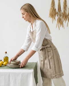 Linen <b>Apron</b> With Pockets Adjustable Tie Waist Bib <b>Apron</b> Washable Breathable Cooking Gardening Kitchen <b>Apron</b> - Product Image 3