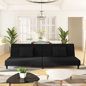Canapé-lit standard en velours noir 100% polyester avec accents en bois et en plastique - Product Image 1