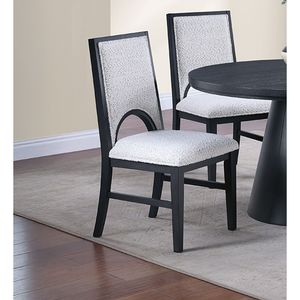 <b>White</b> Finish 5pc <b>Dining</b> Room Set with <b>Round</b> Black <b>Table</b> and 4 Side Chairs Cone Base Cutout Back Chair Fabric Cover - Product Image 5