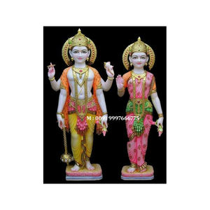 Escultura de Laxmi Narayan de mármol blanco indio hecho a mano de la mejor calidad, en posición de pie con manos sobre Gada y Chakra, para decoración del hogar. - Product Image 2