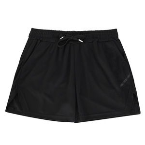 Shorts de sport décontractés pour hommes, noirs, unis, à séchage rapide, taille élastique avec cordon de serrage, en toile, mi-longs - Product Image 1