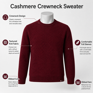 Pull en cachemire pour homme, col rond, toucher luxueux, coupe confortable, design épuré, séchage rapide, anti-plis, idéal pour le bureau et les week-ends - Product Image 6