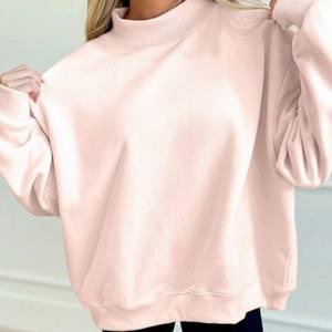 Sudadera de cuello alto para mujer, holgada, con hombros caídos, rosa, con estampado BLESSED, de forro polar - Product Image 3