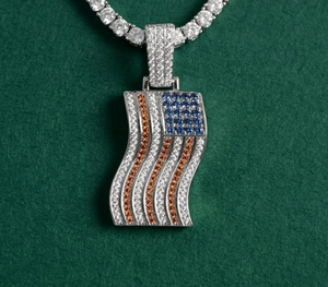 Collier pendentif drapeau américain en moissanite, breloque ovale en strass, bijou ton argent, cadeau - Product Image 3