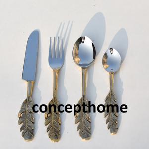 Ensemble de couverts de luxe moderne pour restaurant, hôtel, mariage, cuillère, fourchette, couteau en acier inoxydable, finition miroir argentée et dorée - Product Image 5