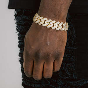 Bracelet cubain de luxe serti de pierres |   Bracelet Hip Hop plaqué or 18 carats micro-pavé pour hommes - Product Image 5
