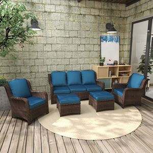 Set di Mobili da Esterno in Rattan a 3 Posti con 2 Sedie Singole e 2 Pouf per Conversazione su Prato o Balcone - Product Image 1