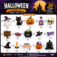 Ensemble d'autocollants d'Halloween personnalisés, autocollants en vinyle imperméables découpés à la forme, logo personnalisé, autocollants mignons fantôme, citrouille, sorcière pour ordinateur portable