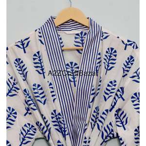 ผู้ผลิตเสื้อคลุมกิโมโนผ้าฝ้ายอินเดียแท้ 100% แบบแฮนด์บล็อก สำหรับผู้หญิง ออกแบบโดยดีไซเนอร์ เสื้อคลุมกิโมโนยาว - Product Image 4