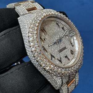 Montre BOJ R.O.L.E.X.02 à chiffres arabes, bicolore, plaquée or rose, de luxe, à quartz, analogique, en acier inoxydable, mécanique, style hip-hop, avec cristaux - Product Image 3