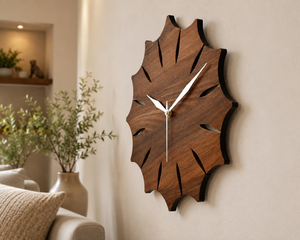 Mid Century Modern Sunburst Wooden Wall <b>Clock</b> Quartz Analog Cutout Design with Minimalist round wooden wall <b>clock</b> Silent quartz - Product Image 6