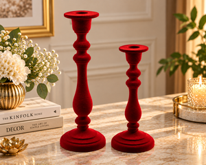 Premium Handmade Eco-Friendly Red Velvet Christmas <b>Candle</b> Holder Set 2 Featuring Elegant Traditional Turned Design Luxurious - Product Image 1