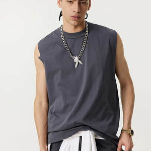 Débardeur en tricot gris sans manches pour homme, col rond, couleur unie, décontracté, pour l'entraînement - Product Image 1