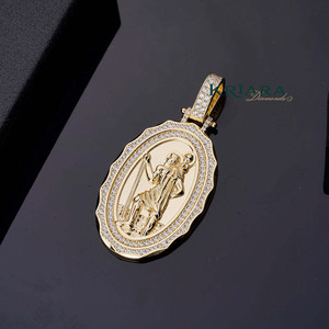 925 Silver 18K Gold Plated Hiphop Moissanite Religious Christian <b>Angel</b> <b>Charm</b> Unisex Pendant - Product Image 2