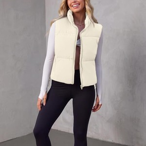 Chaleco Acolchado de Cuello Alto para Mujer al por Mayor, con Cremallera, Color Liso, Casual, Corto, Cortavientos, Relleno de Poliéster - Product Image 6